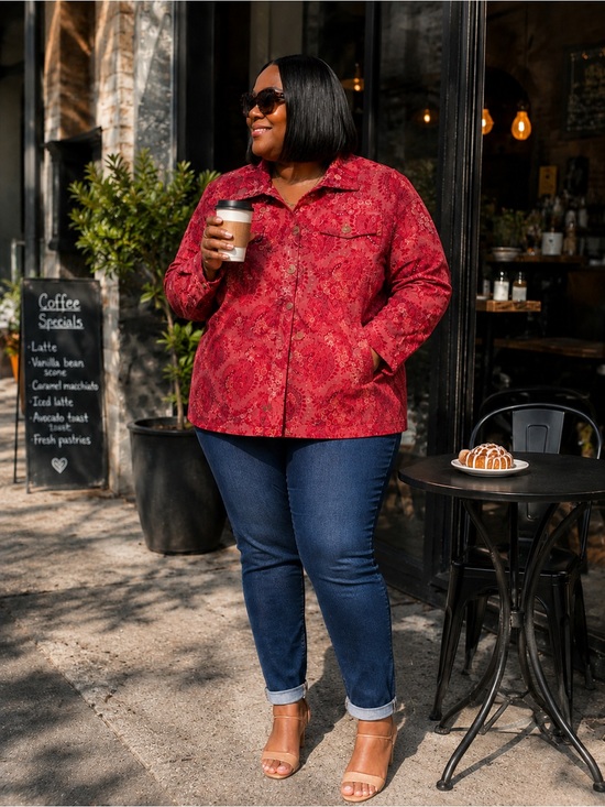 Rebecca Malone Jackets & Blazers - Rebecca Malone Pink-Red Paisley Button Front Blouse